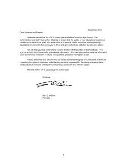 September 2014 Dear Students and Parents: Welcome back to the