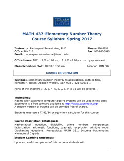 MATH 437-Elementary Number Theory Course Syllabus: Spring 2017
