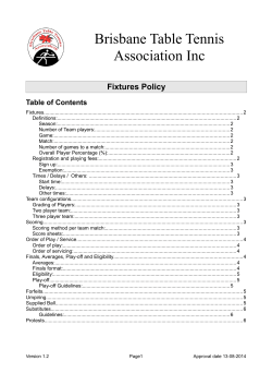 Fixture - Brisbane Table Tennis