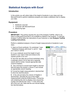 Activity 3.7 Statistical Analysis with Excel (PREVIEW)