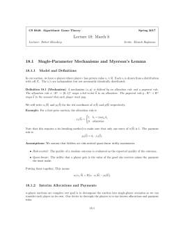 March 8 18.1 Single-Parameter Mechanisms and Myerson`s Lemma