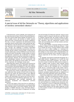 A special issue of Ad Hoc Networks on &ldquo;Theory, algorithms