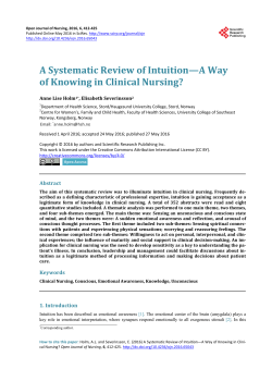 A Systematic Review of Intuition&mdash;A Way of Knowing in Clinical