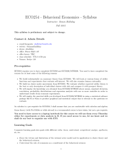 ECO254 - Behavioral Economics - Syllabus