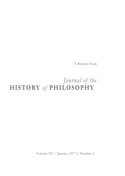 Journal of the HISTORY of PHILOSOPHY