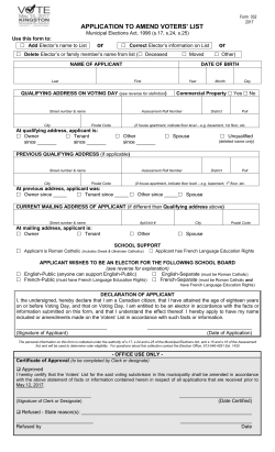City of Kingston - 2017 Byelection - Application to Amend Voters` List