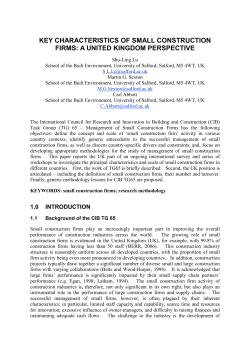 KEY CHARACTERISTICS OF SMALL CONSTRUCTION FIRMS: A