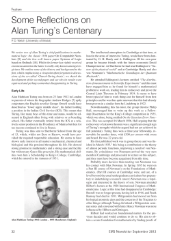 Some Reflections on Alan Turing`s Centenary