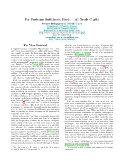 For Problems Sufficiently Hard AI Needs CogSci