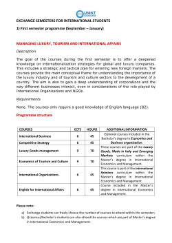 MANAGING LUXURY, TOURISM AND INTERNATIONAL AFFAIRS