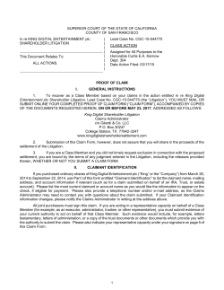 Proof of Claim - King Digital Entertainment plc Shareholder Litigation