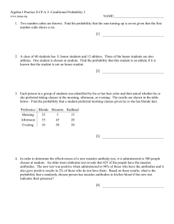 Algebra I Practice S.CP.A.3: Conditional Probability 2 NAME