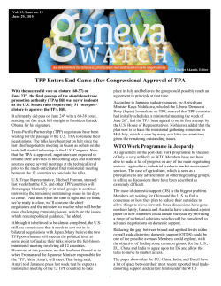 TPP Enters End Game after Congressional Approval of TPA