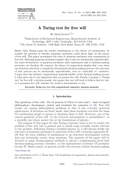 A Turing test for free will - Department of Computer Science