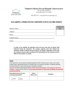 Sugaring Operations Certification Score Sheet ()