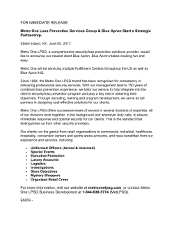 FOR IMMEDIATE RELEASE Metro One Loss Prevention Services