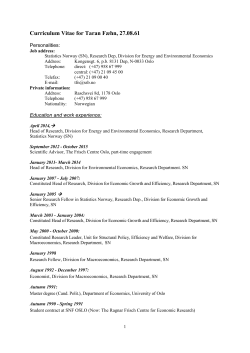 Curriculum Vitae for Taran F&aelig;hn, born 27