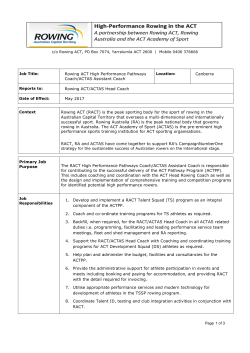 Rowing ACT High Performance Pathways Coach/ACTAS Assistant