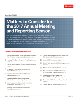 Matters to Consider for the 2017 Annual Meeting and Reporting