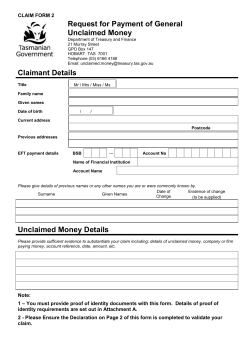Claim Form 2 for General Unclaimed Money
