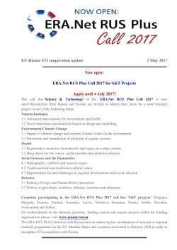 EU-Russia STI cooperation update 2 May 2017 Now open: ERA.Net
