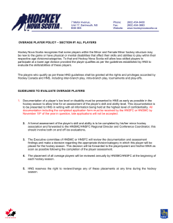 OVERAGE PLAYER POLICY &ndash; SECTION #1 ALL PLAYERS Hockey