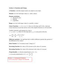 Section 1.1 Functions and Change A Function: a rule that assigns