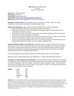 Math 3314: Discrete Mathematics Fall 2016 PKH 103, TR 9:30
