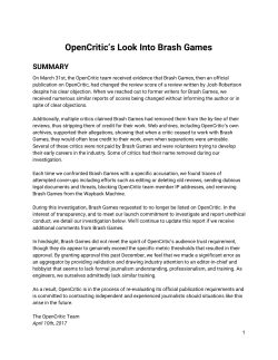 OpenCritic`s Look Into Brash Games