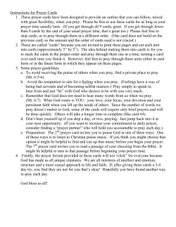 Instructions for Prayer Cards 1. These prayer cards have been