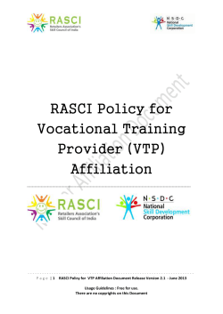 RASCI Policy for Vocational Training Provider (VTP) Affiliation