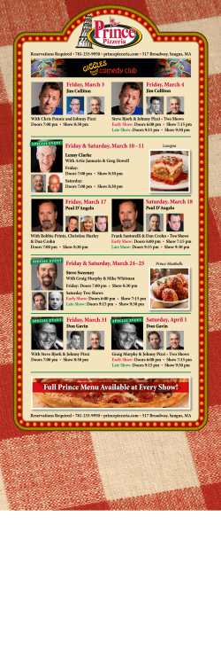 Full Prince Menu Available at Every Show!