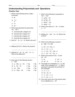 Understanding Polynomials and Operations Practice Test
