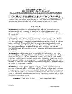 master deed restriction for the occupancy and resale of town of vail