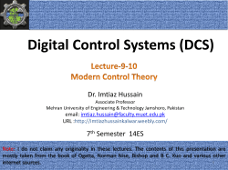 Lecture-9-10: Modern Control Theory - Dr. Imtiaz Hussain