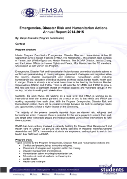 Emergencies, Disaster Risk and Humanitarian Actions (August 2015)