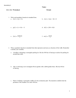 Secondary II Name: &ndash;12.2 Worksheet Period: Write each quadratic