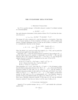 THE CYCLOTOMIC ZETA FUNCTION 1. Dirichlet Characters Let N