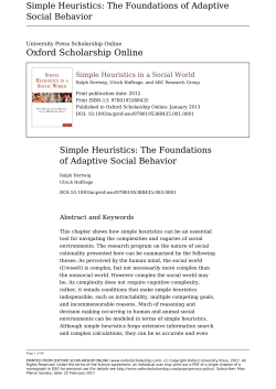 Simple Heuristics: The Foundations of Adaptive Social