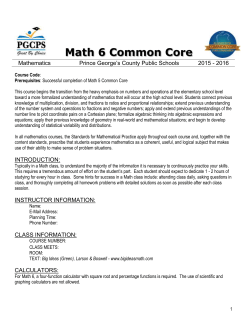 Mathematics Common Core Curriculum Map