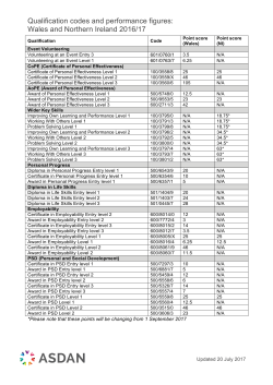 Qualification codes and performance figures: Wales and