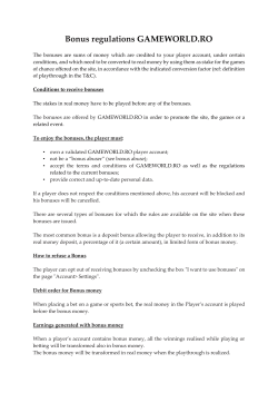Bonus regulations GAMEWORLD.RO