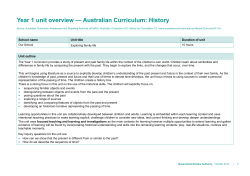Year 1 unit overview * Australian Curriculum: History