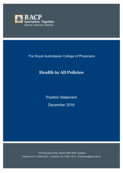 Health in All Policies Position Statement