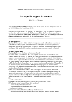 Act on Public Support for Research No. 3/2003