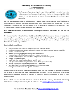 Ravensong Waterdancers Job Posting Assistant Coaches