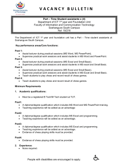 student assistant part time - Tshwane University of Technology