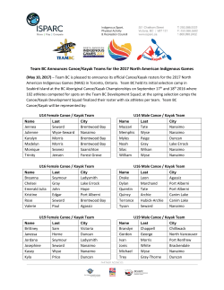 Team BC Announces Canoe/Kayak Teams for the 2017 North