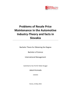 Problems of Resale Price Maintenance in the Automotive Industry