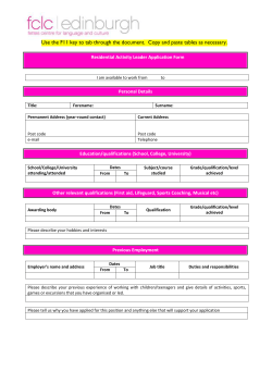 Application Form * Activity Leader
